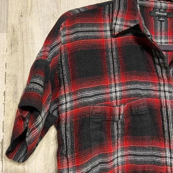 Madewell Courier Red Black Rollins Plaid Button Down Shirt Dress Mini Small - Picture 4 of 11